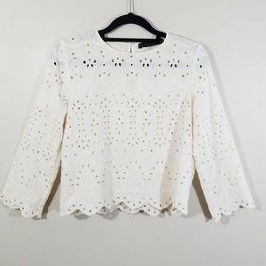 Zara Ivory Lace Cropped Long Sleeve Top